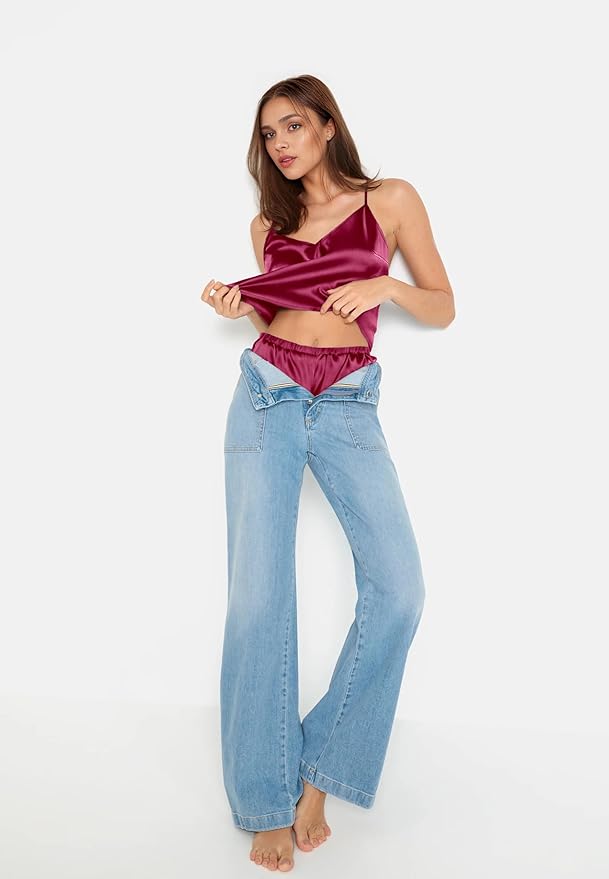 EKOUAER Silky Pajama Set for Women V-Neck Satin Camisole Lingerie Sets Party Loungewear Sleepwear