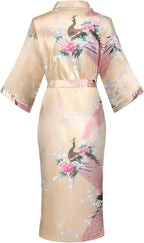 Valennia Women Long Silky Bathrobe Satin Kimono Robe Floral Printed Dressing Gown Sleepwear