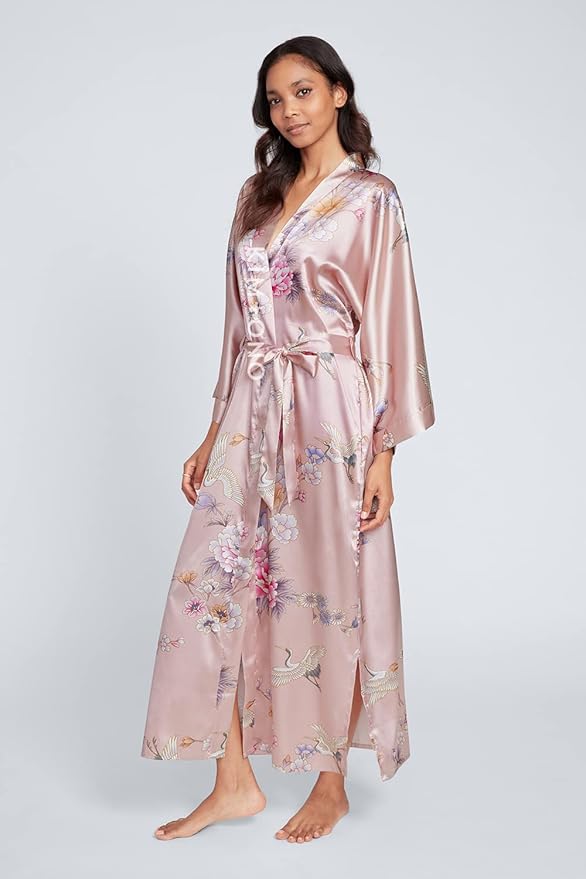 KIM+ONO Plus Size Luxury Kimono Robe for Women | Long Satin Floral Robe | Original Design | Removable Waist Tie Closure
