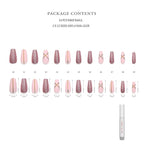 Hypnaughty 24 Pcs Pink Fantasy Matte and Glitter Design with Rhinestones Luxury Coffin Press on Nails with Glue Medium Long Reusable False Nails (Pink Fantasy)