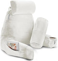 Clara Clark Reading Pillow with Shredded Memory Foam Includes 2 Neck and Lumber Support Pillows, Designed for Sitting Up in Bed and Couch, Back and Arms Adjustable Support for Adults & Teens, White