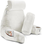 Clara Clark Reading Pillow with Shredded Memory Foam Includes 2 Neck and Lumber Support Pillows, Designed for Sitting Up in Bed and Couch, Back and Arms Adjustable Support for Adults & Teens, White