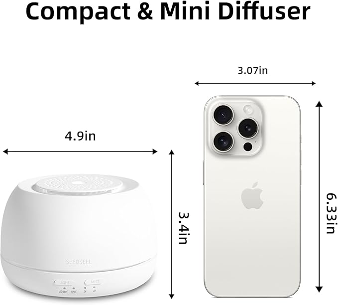 SEEDSEEL 300ML Essential Oil Diffuser - 8 Hours Run Time, Aromatherapy Diffuser with Remote Control, 7-Color LED Lights for Home, Bedroom