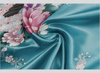 Women's Short Kimono Robes Bride and Bridesmaid Satin Floral Bathrobe Peacock Sleepwear Dressing Gown for Wedding Party