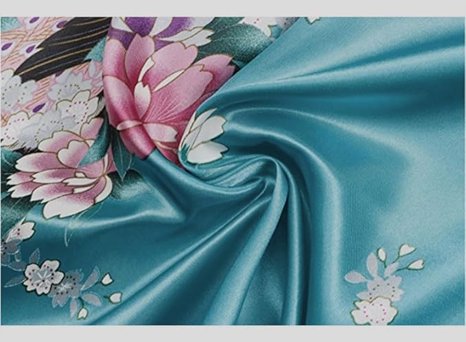 Women's Short Kimono Robes Bride and Bridesmaid Satin Floral Bathrobe Peacock Sleepwear Dressing Gown for Wedding Party
