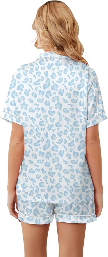 Umeyda Women & Girls Pajamas Set, Soft Satin Lightweight Silk Button-Down Top with Shorts 2 Piece PJS for Mom Boys Kids Gifts