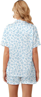 Umeyda Women & Girls Pajamas Set, Soft Satin Lightweight Silk Button-Down Top with Shorts 2 Piece PJS for Mom Boys Kids Gifts