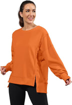 Nirovien Womens Oversized Crewneck Sweatshirt Side Slit Long Sleeve Pullover Slouchy Fit Tops