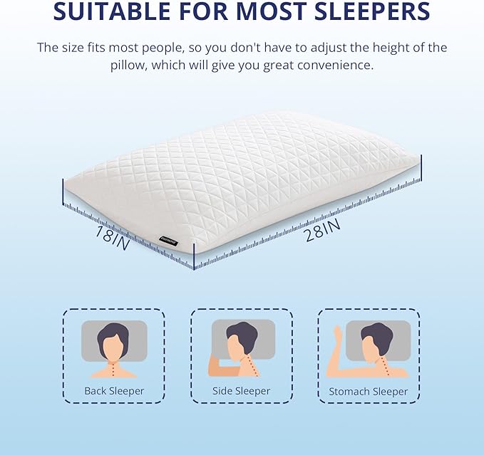 Shredded Memory Foam Pillows, Bed Pillows for Sleeping, Medium Firm Pillows Standard/Queen Size Pillow for Side Back Stomach Sleepers, Neck Support Pillow with Washable Removable Cover (1 Pack)