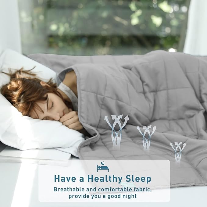 Weighted Idea Weighted Blanket for Adults (Light Grey,48"x72",12lbs) Cooling Breathable Heavy Blanket with Premium Glass Beads All-Season Soft Thick Comfort