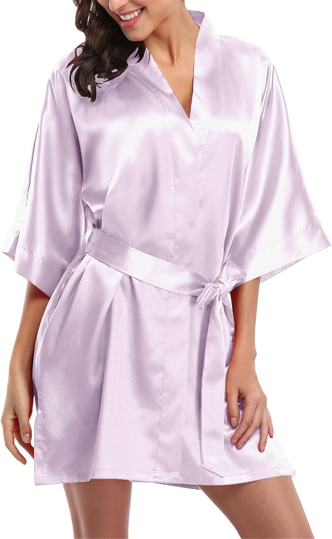 Giova Women's Satin Robe Bride & Bridesmaid Wedding Party Bathrobe Short Kimono Gown