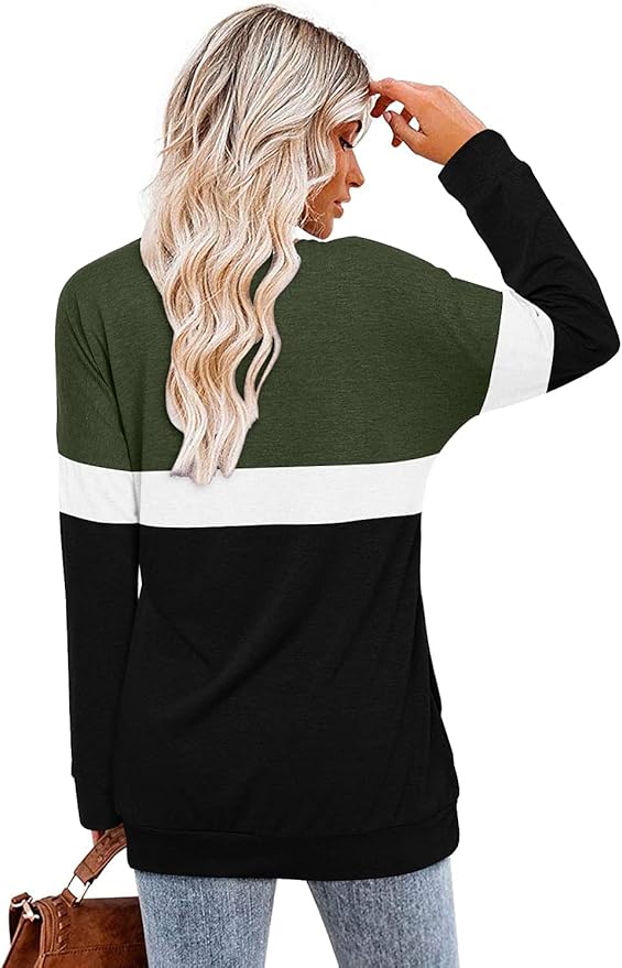 Magritta Women's Long Sleeve Leopard Color Block Tunic Comfy Crewneck T Shirt Tops Black XL