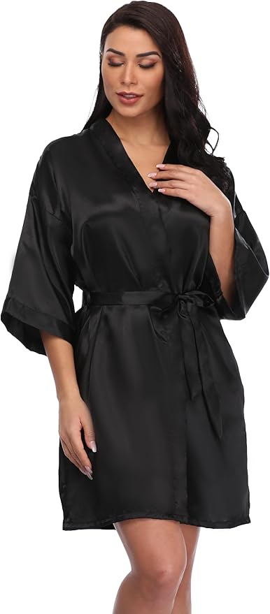 Women's Short Silky Robes Womens Satin Bathrobe Bride Bridesmaid Wedding Party Sleepwear Loungewear