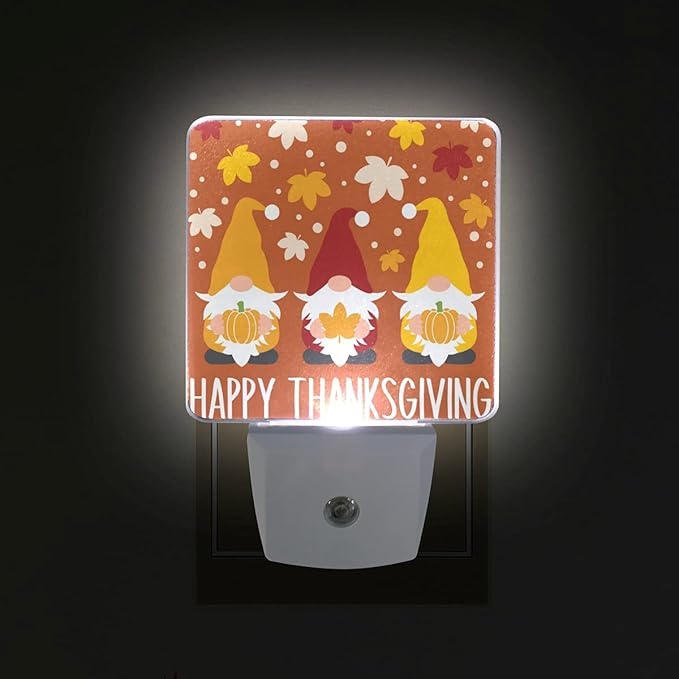 Plug in Night Light Lamp, Autumn Gnomes Thanksgiving Fall Dusk to Dawn Sensor LED Nightlight Smart Automatically Lights Bedroom, Bathroom, Kitchen, Hallway, Stairs, Energy
