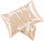 Champagne Satin Pillowcases with Zipper （20x26）,Standard Size Pillowcases Set of 2, Champagne Silk Pillowcase for Hair and Skin