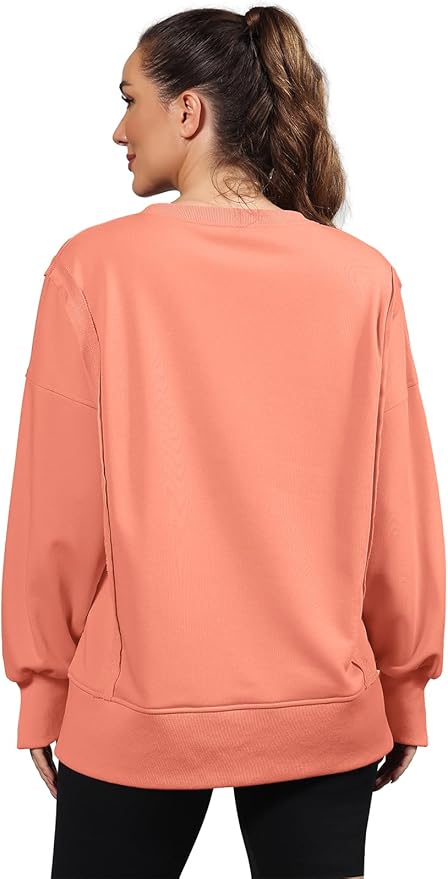 Nirovien Womens Oversized Crewneck Sweatshirt Side Slit Long Sleeve Pullover Slouchy Fit Tops