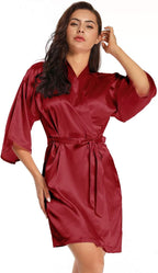 Women's Pure Short Satin Robes Bridesmaid and Bride Silky Robes Summer Sleepwear