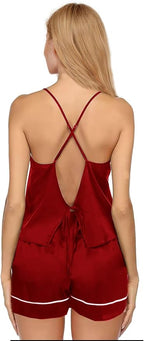 WJing Yi Jia 3Pcs Silk Pajamas Set for Women XS-4XL Satin Pajama Lingerie Pjs Cami Tops Silky Pj Sets Sleepwear Nightwear