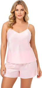 Women’s Satin Cami and Shorts Pajama Set – Silky Soft Lightweight Sleepwear with Adjustable Straps
