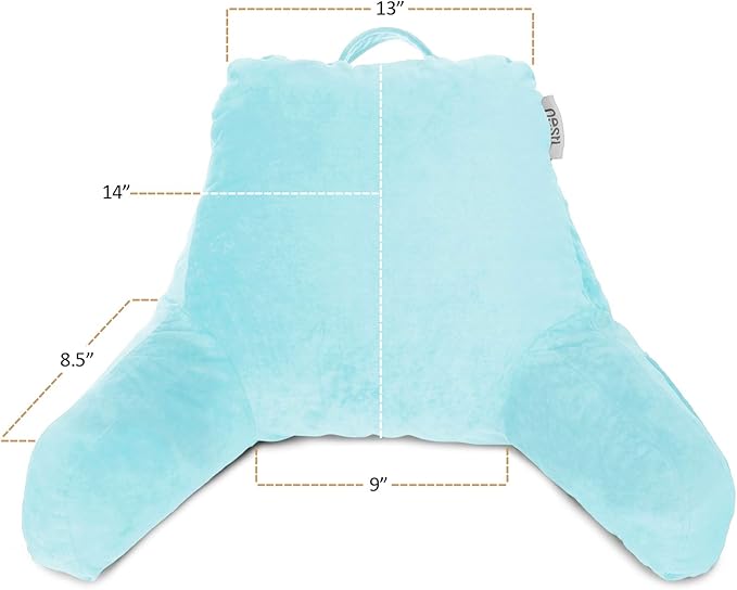 Clara Clark Reading Pillow for Kids & Teens with Shredded Memory Foam, Backrest Pillows for Reading, Watching, and Gaming, Use on The Couch, Bed, or Floor Adjustable Support, Washable Cover Light Blue