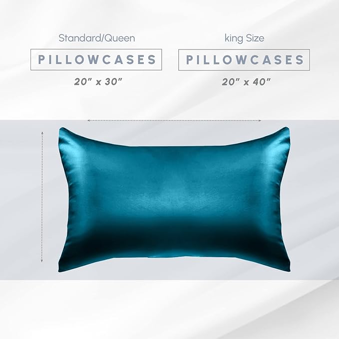 Elegant Comfort 4-Pack Cooling Viscose Satin Pillowcase Set with Hidden Zipper Closure, Silky Smooth for Hair and Skin Care-Beautiful Gift Box-4-Piece Satin Pillowcase Set, Standard/Queen, Turquoise