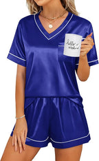 WIHOLL Silk Pajamas for Women Short Sleeve Sleepwear Soft Lounge Sets 2 Piece Satin Pjs