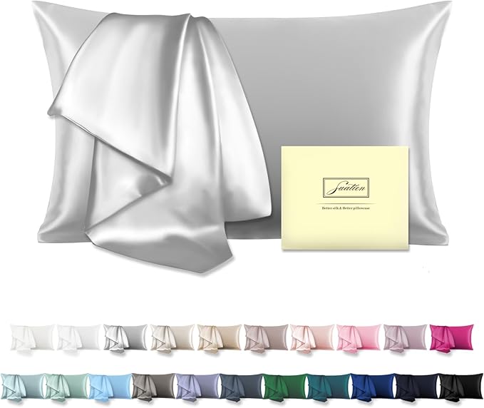 Mulberry Silk Pillowcase for Hair and Skin Standard Size 20"X 26" Pillow Case with Hidden Zipper Soft Breathable Smooth Cooling Silk Pillow Covers for Sleeping (Silver Grey,Standard,1Pcs)