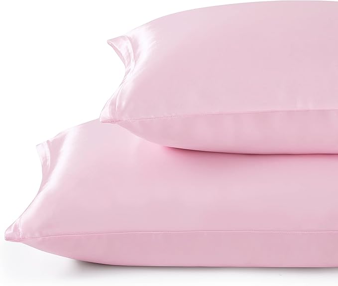 Satin Pillowcases with Zipper （20x36）,King Size Pillowcases Set of 2,Pink Silk Pillowcase for Hair and Skin