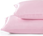 Satin Pillowcases with Zipper （20x36）,King Size Pillowcases Set of 2,Pink Silk Pillowcase for Hair and Skin