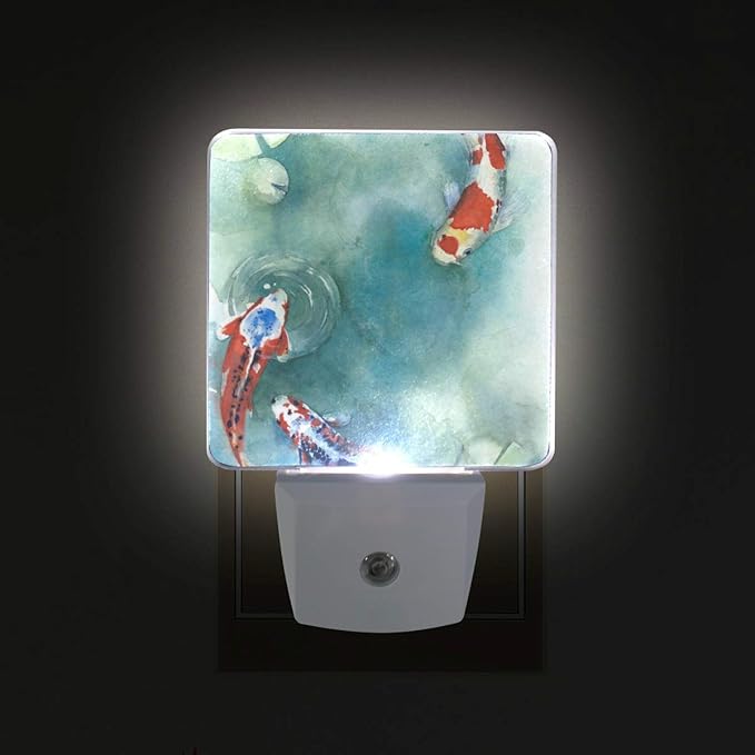 Plug in Night Light Japanese Koi Fish in The Pond Lamp Ultra-Slim, Cool-Touch Dusk to Dawn Sensor LED Nightlight Smart Light Automatically Lights for Kids Adults and Nursery Decor Night Light