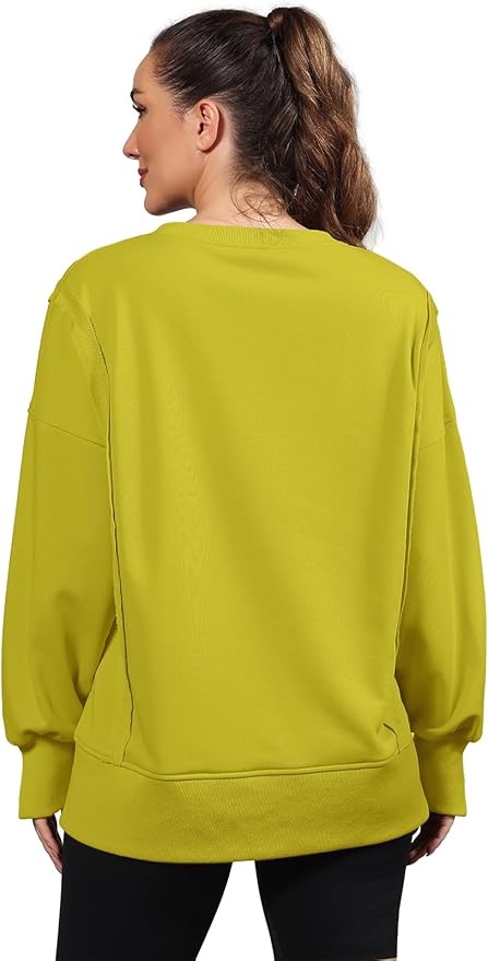 Nirovien Womens Oversized Crewneck Sweatshirt Side Slit Long Sleeve Pullover Slouchy Fit Tops