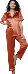 WJing Yi Jia Womens Pajamas Set XS-4XL Floral Silk Satin Pajama Sets Silky Pj Sets 2Pcs Loungewear Sleepwear Button Down Pjs