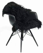 Genuine Tibetan/Mongolian Lambskin Sheepskin Hide Pelt Throw Area Rug Plate Wool Carpet Real Sheep Fur in Bedroom, Living Room 3.5x2Ft (Black)
