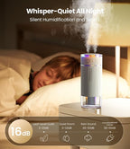 WSKEN Portable Small Humidifier for Bedroom - [Dual Nozzle Large Cool Mist] [Ambiance Lighting] [Car Smart On/Off] Ultrasonic Mini Personal Desk Air Humidifiers for Travel Office Baby Room,White