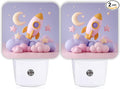 Rocket Night Lights Plug Into Wall, Playful Fanciful Moon Stars None Pastel Peach Plug in Night Light with Dusk to Dawn Sensor for Bathroom Closet Laundry Room Decor 2pcs