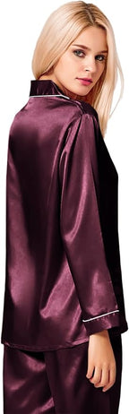 SWOMOG Womens Silk Satin Pajamas Set Long Sleeve Button Down Sleepwear 2 Piece Lounge Set Pj Set XS-3XL