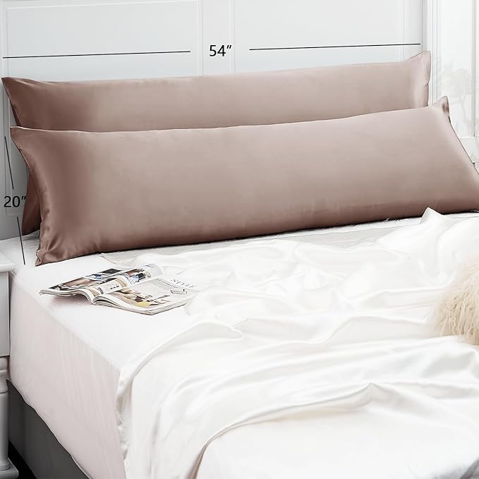 Vielit Satin Body Pillow Pillowcase 1pc,Silky Body Pillow Cover Similar to Silk Pillow Cases Soft Body Pillow Case 20x54 & Envelope Closure,Gift for Women Men Light Brown & 1 Satin Scunchie