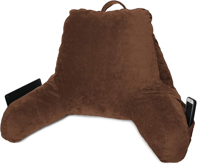 Clara Clark Reading Pillow for Kids & Teens with Shredded Memory Foam, Backrest Pillows for Reading, Watching, and Gaming, on Couch, Bed, Floor, Adjustable Support with Washable Cover Chocolate Brown