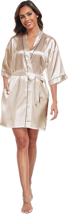 Women Satin Robes Short Silk Kimono Robe Lightweight Bridal Party Robes Bride Bridesmaids Ladies Loungewear Sleepwear