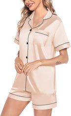 SWOMOG Satin Matching Pajamas Sets Couple Silk Button Down Nightwear Women & Men Short Sleeve Sleepwear 2 Pieces Loungewear