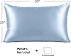 Pure Bedding Satin Pillowcase 2 Pack - Queen Size (20"x30", Baby Blue) - Silky Pillow Cases for Hair and Skin - Satin Pillow Covers with Envelope Closure - Extra Soft Premium Microfiber