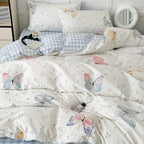 Nayoroom Butterfly Duvet Cover Queen Size Reversible Blue White Gingham Bedding Set 3 Pcs Kids Girls Colorful Butterflies Comforter Cover with Zipper Closure Soft Breathable Microfiber