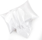White Satin Pillowcases Queen Size Set of 2 for Hair and Skin,White Silk Pillowcase Breathable Pillowcase with Envelope Closure