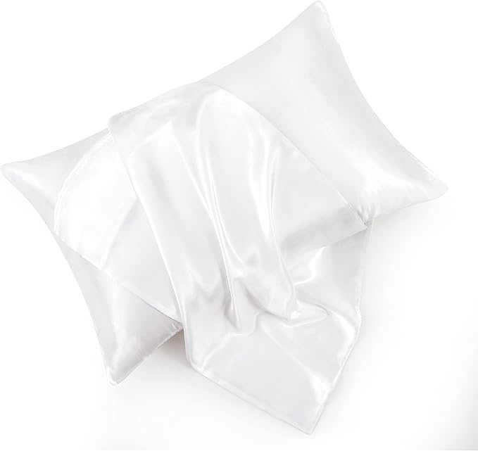 White King Size Satin Pillowcases Set of 2 for Hair and Skin,White Silk Pillowcase Breathable Pillowcase with Envelope Closure