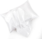 White Satin Pillowcase Standard Set of 2 with Envelope Closure，White Silk Pillowcase for Hair and Skin (20x26)