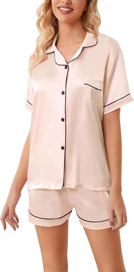Girls & Womens Satin Pajamas Set, Silk Button-Down Sleepwear 2 Piece Nightwear, 3 Years - Women XXL