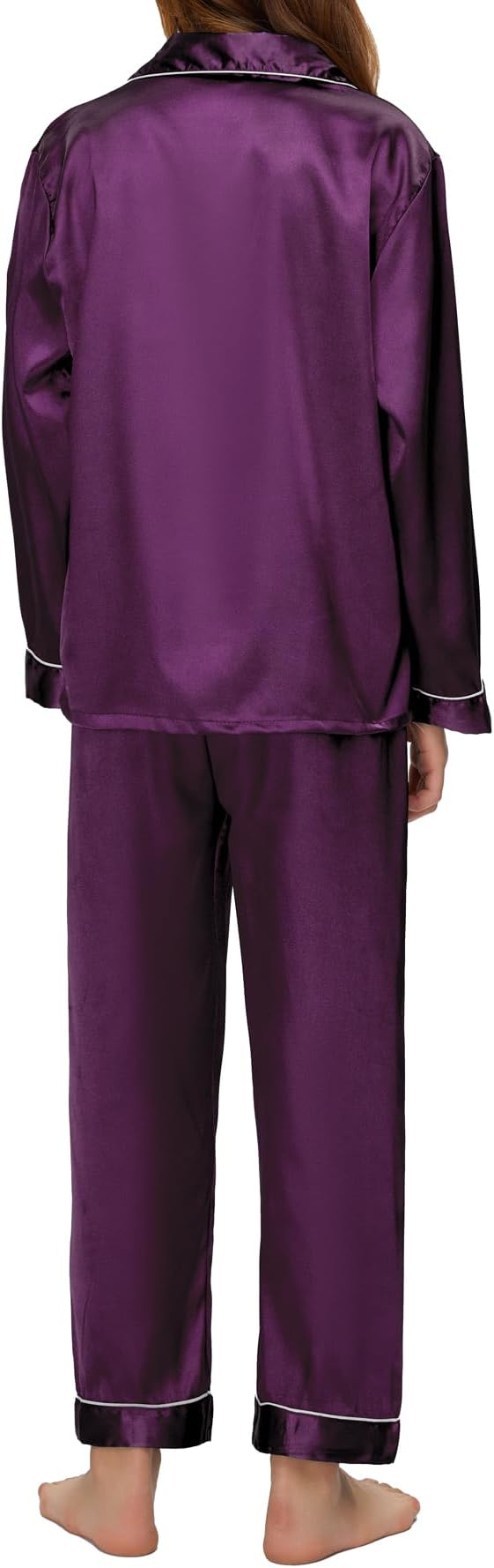 EPLAZA Kids Satin Pajamas Sets Girls Boys Button-Down Silky Pajamas Sleepwear with Hairband Eye Mask Hair Tie