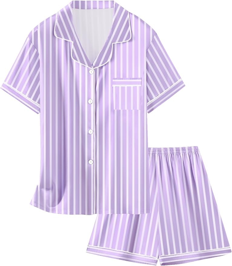 Girls & Womens Satin Pajamas Set, Silk Button-Down Sleepwear 2 Piece Nightwear, 3 Years - Women XXL