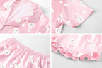 Umeyda Girls & Women Satin Pajamas Set Button Down 2 Piece Silk Pjs Shorts Set Ruffle Sleepwear, 5 Years-Women L