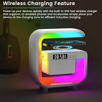 Smart LED Table Lamp, Wireless Charger with 10W Fast Charging and Sunrise Alarm Clock, Bluetooth Speaker Lamp for Bedroom, Office, and Living Room Ambiance
